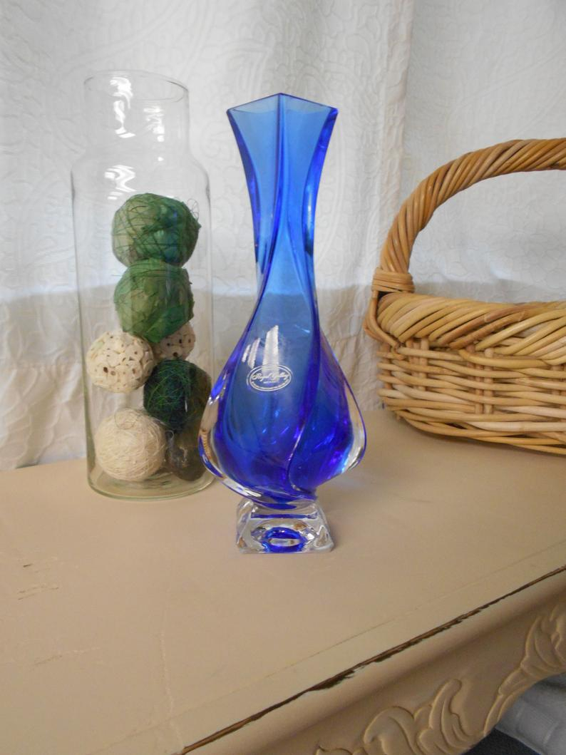 Cobalt Blue Royal Gallery Hand Blow Crystal Art Flower Vase Made In Italy intended for sizing 794 X 1059