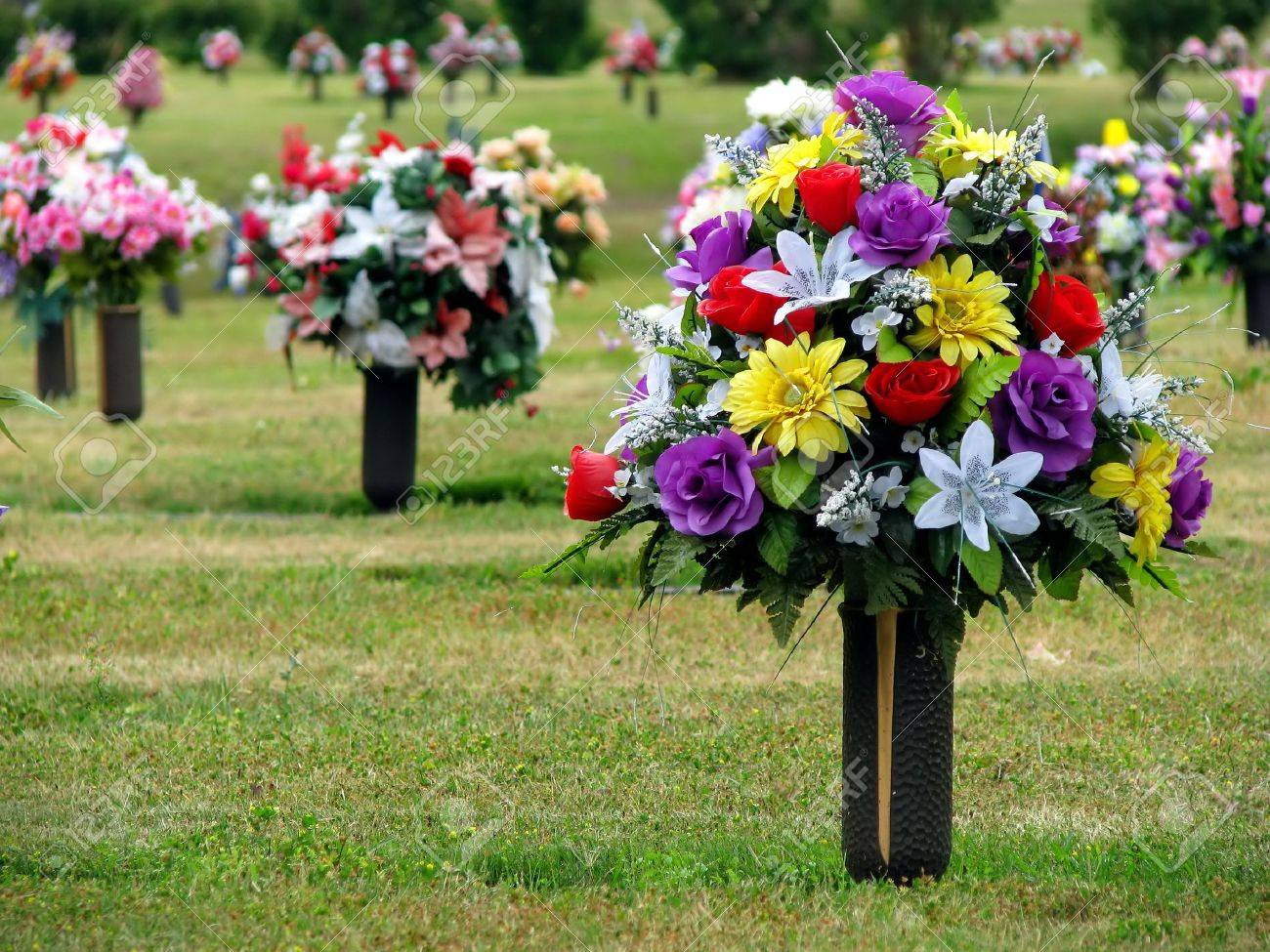 Colorful Silk Flower Vases In Summer Cemetery in dimensions 1300 X 975