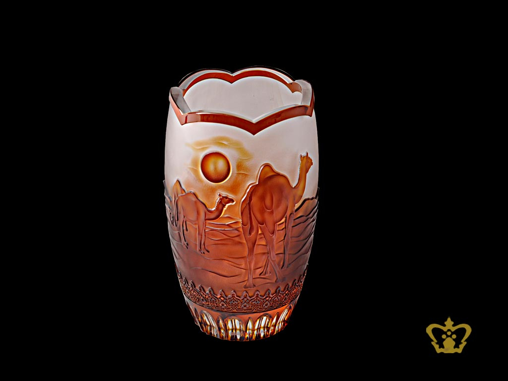 Crystal Decorative Amber Vase With Camel Engraved Uae Traditional Souvenir Gift throughout sizing 1024 X 768