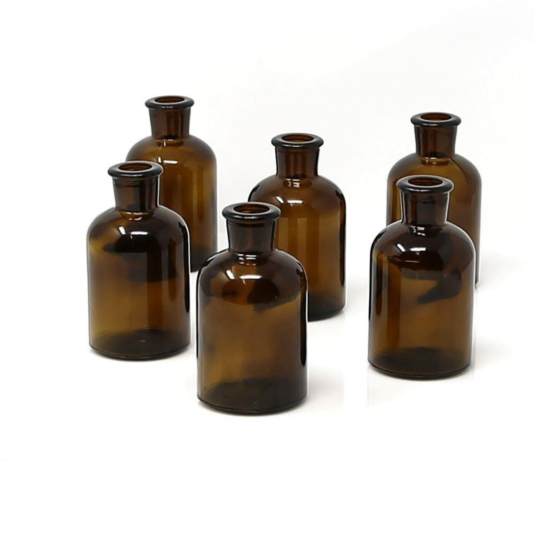 Dark Amber Medicine Bottle Bud Vases Set Of 6 Vases regarding proportions 1800 X 1800