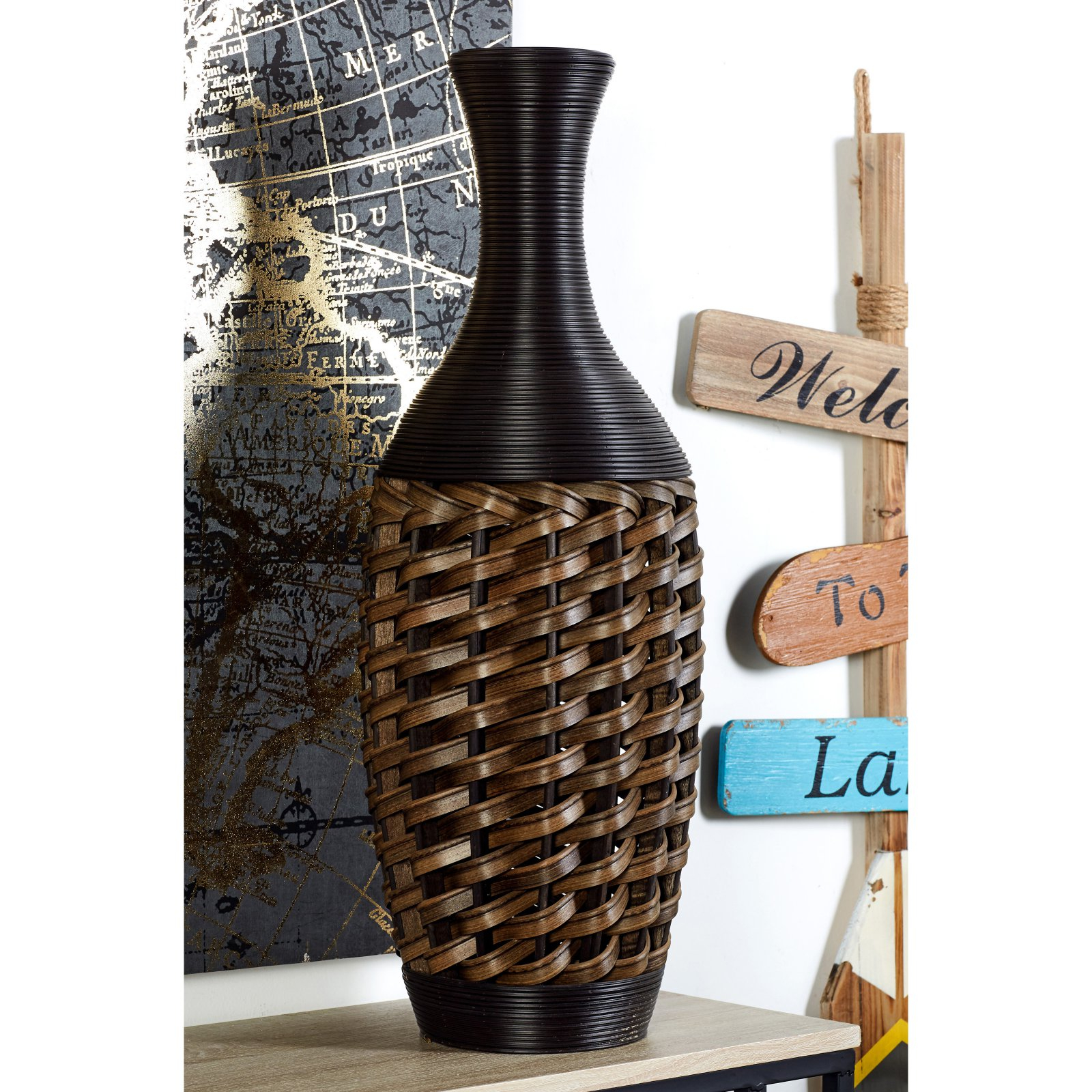 Decmode Large Black And Brown Rattan Floor Vase With Basket Weave Texture 9 X 40 regarding size 1600 X 1600