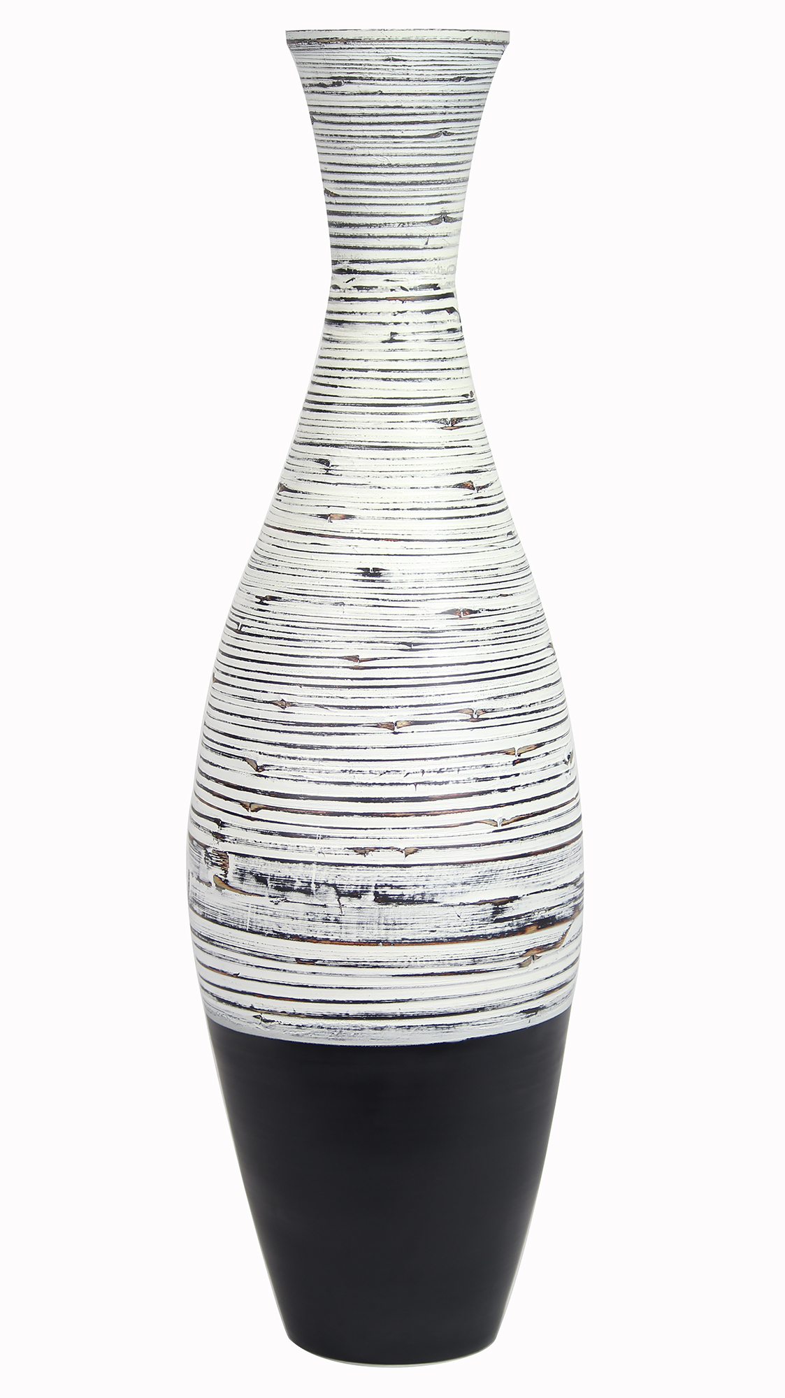 Details About 36 Spun Bamboo Floor Vase Distressed White Matte Black throughout measurements 1123 X 2000