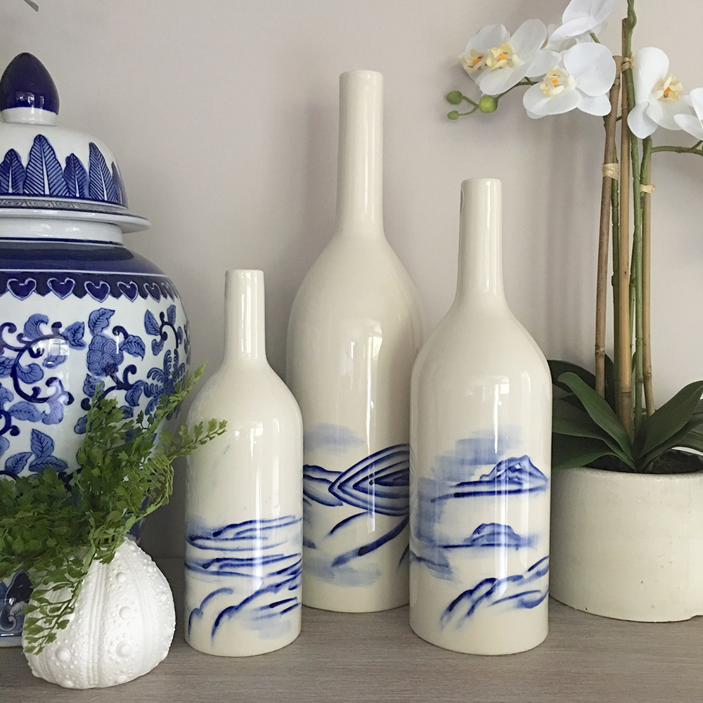 Details About Set Of 3 Blue White Ceramic Vasesbottlescoastal Chinoiserie Hamptons within dimensions 1000 X 1000