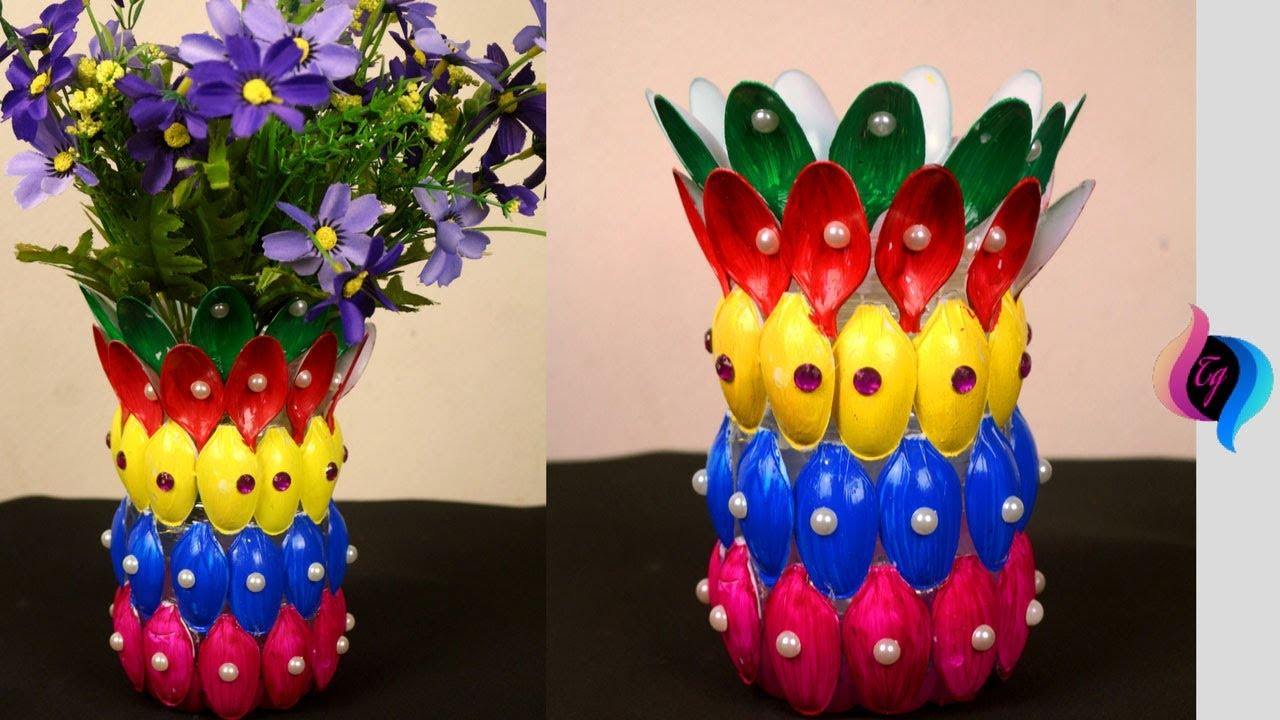 Diy Flower Vase Of Recycled Plastic Spoons Easy Crafts Made With Recycled Materials inside proportions 1280 X 720