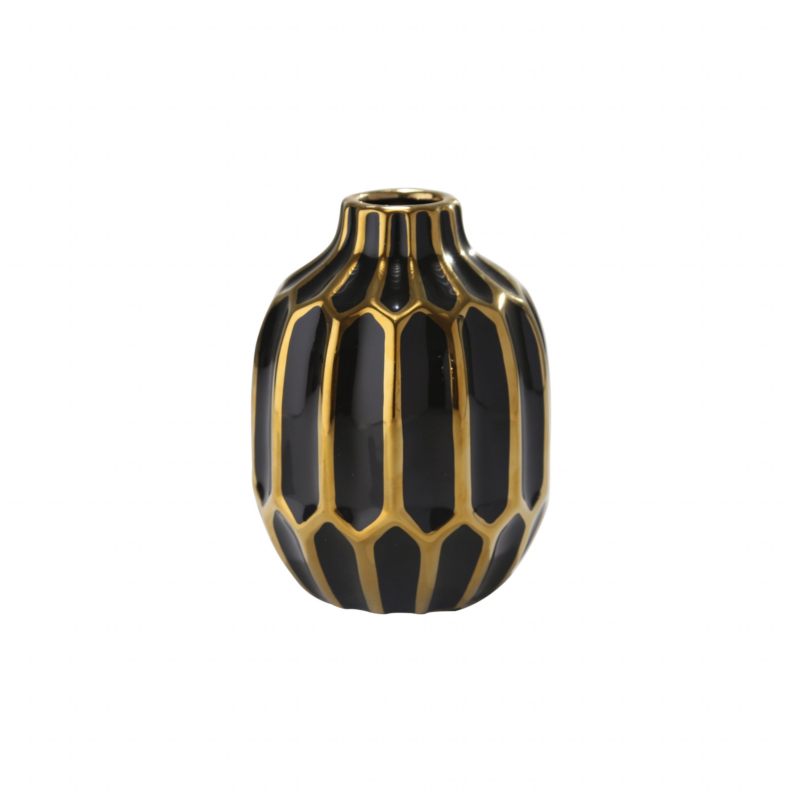 Embossed Ceramic Round Vase With Small Mouth Open Black And Gold for size 3500 X 3500