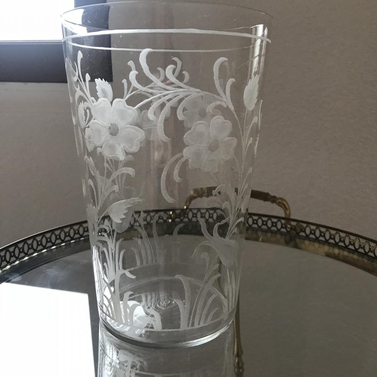 Engraved Crystal Vase Decor With Flowers Early Twentieth within measurements 1200 X 1200