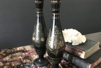 Etched Metal Indian Vase Tall Flower Vase Bohemian Decor Ornate Romantic Black And Gold in proportions 2668 X 2668