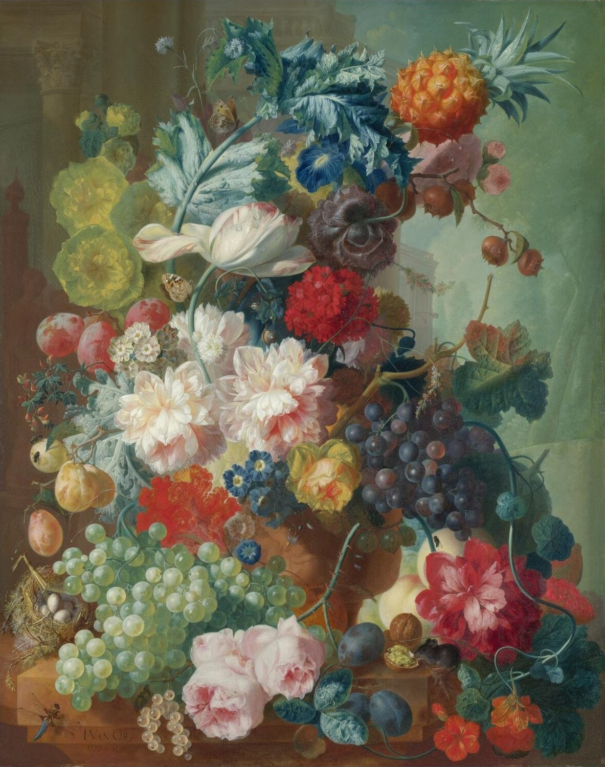 Filefruit And Flowers In A Terracotta Vase Jan Van Os pertaining to measurements 1183 X 1500