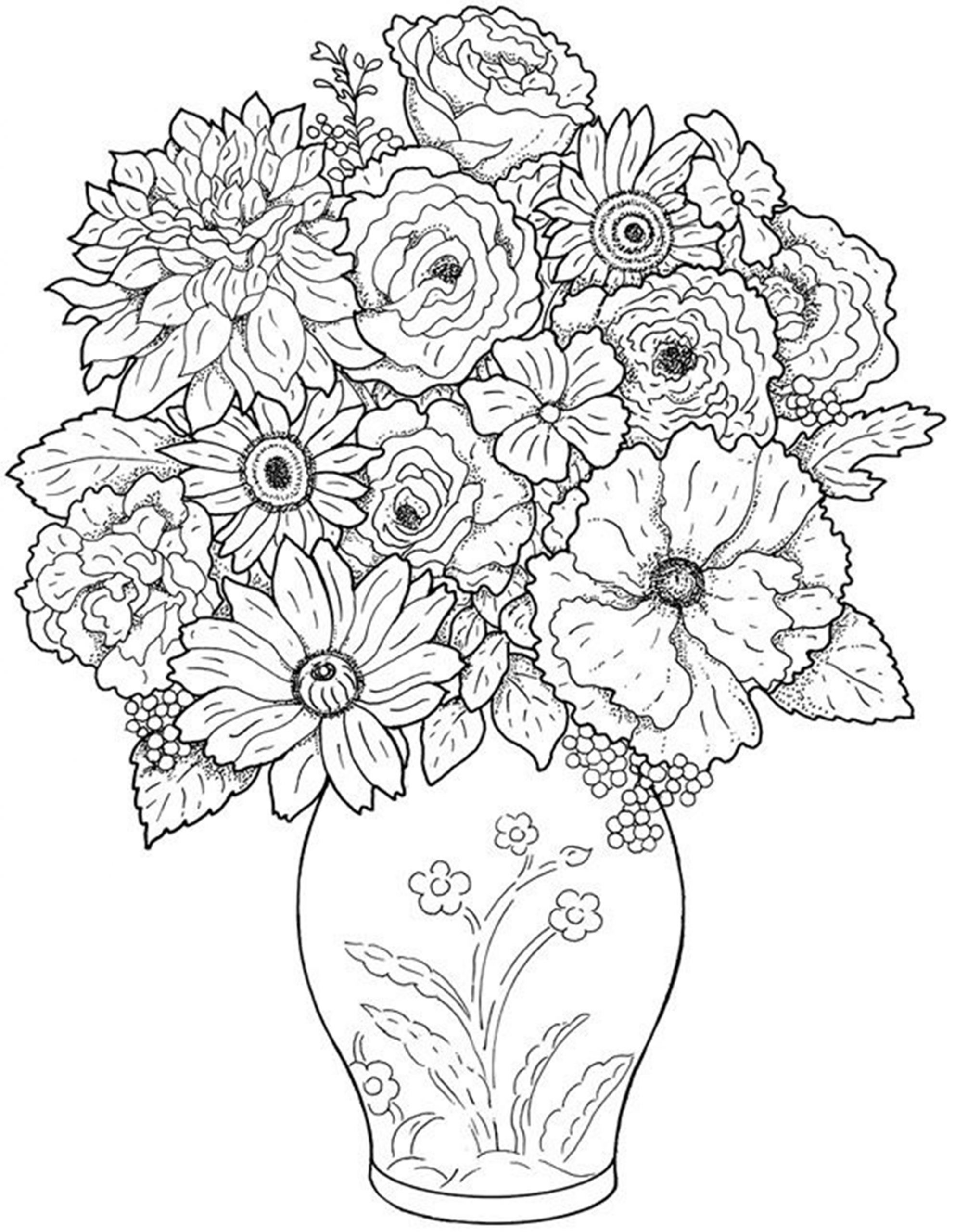 Flower In Vase Coloring Pages with proportions 2149 X 2772