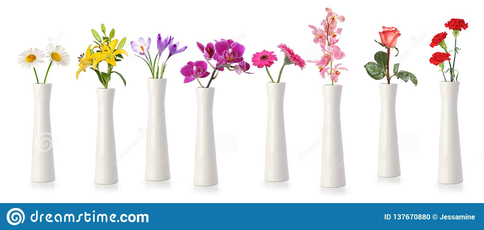 Flowers In Tall White Vases Stock Photo Image Of Vase in dimensions 1600 X 761