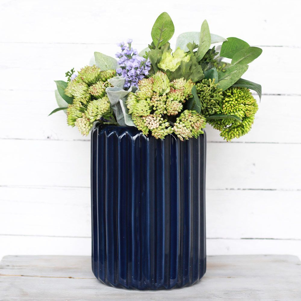 Fluted Ceramic Cylinder Floral Vase In Navy Blue 5 X 7 for sizing 1000 X 1000