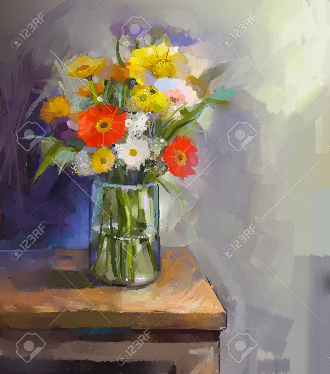 Glass Vase With Bouquet Gerbera Flowers Oil Painting pertaining to sizing 1148 X 1300