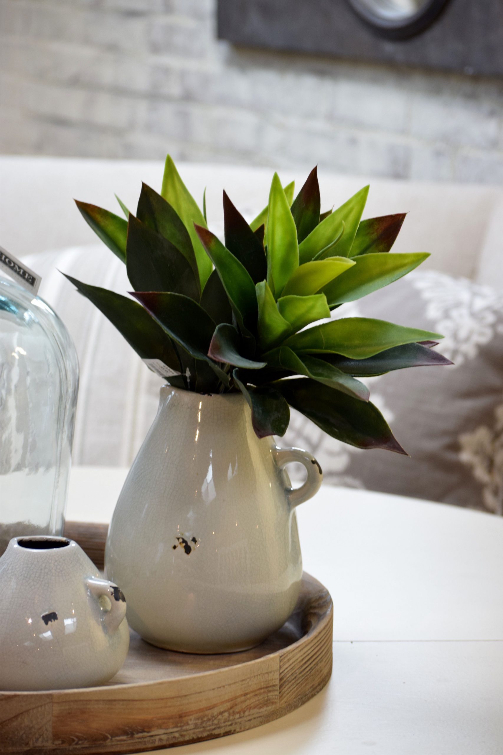 Green Leaves In White Vase On Tray Centerpiece Decor From within measurements 4000 X 6000