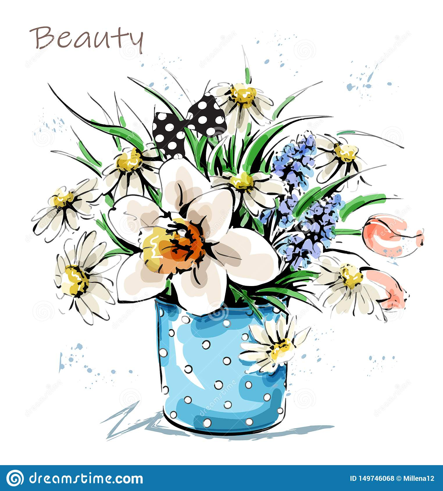 Hand Drawn Beautiful Flowers In Vase Cute Flower Bouquet throughout size 1524 X 1689