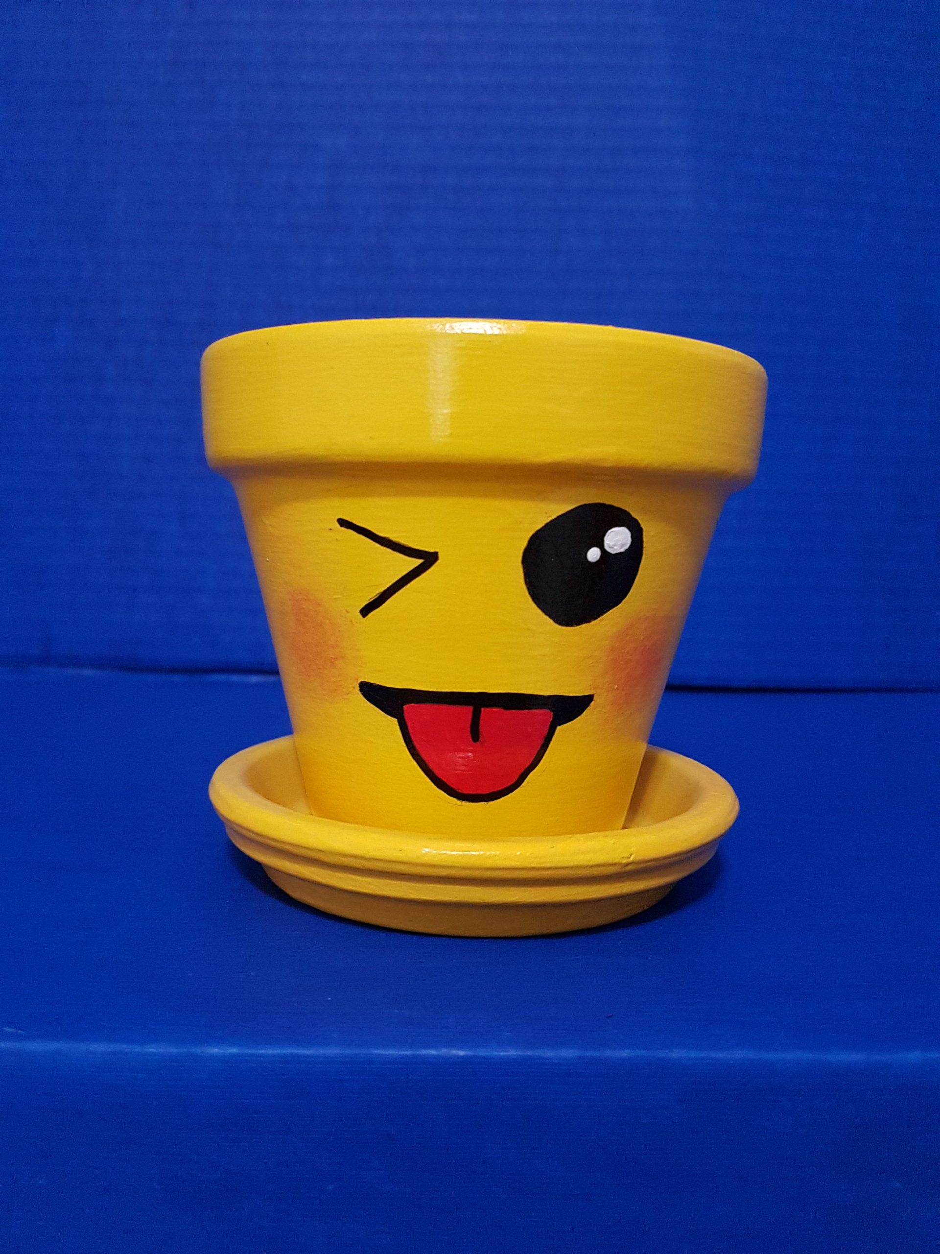 Hand Painted 4 Emoji Winky Face Terracotta Pot Clay Pot inside proportions 2250 X 3000