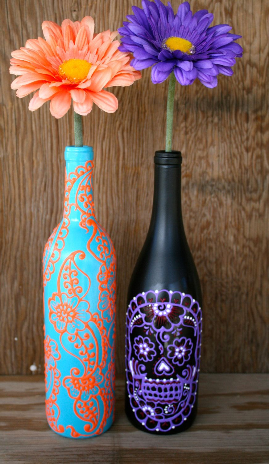 Hand Painted Wine Bottle Vase Up Cycled Turquoise And within dimensions 872 X 1500