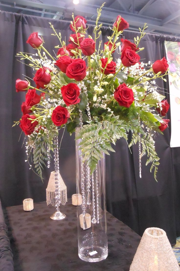 Head Table Arrangements Red Rose Arrangement On A Tall in size 736 X 1106