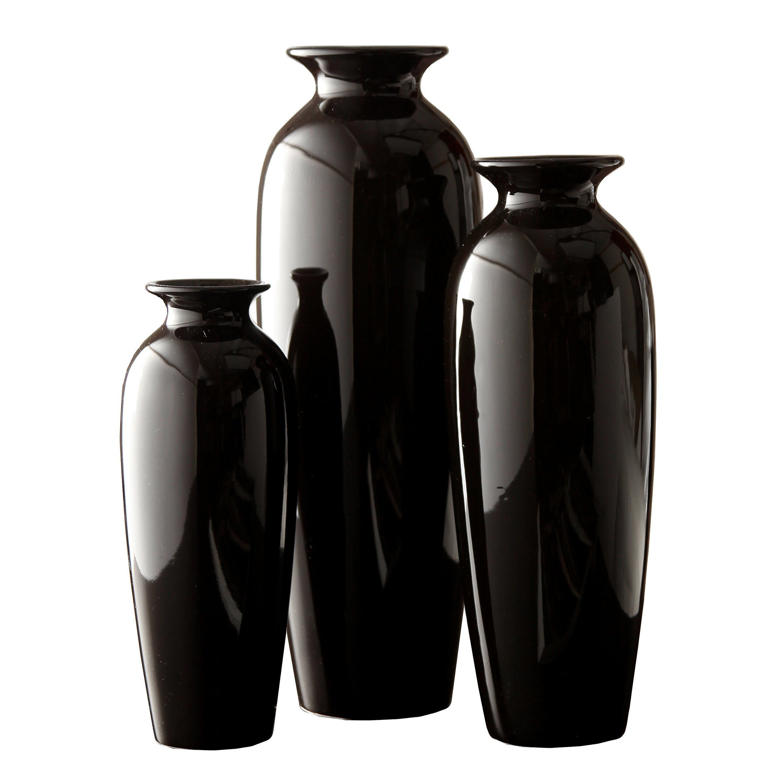 Hosleys Set Of 3 Black Ceramic Vases In Gift Box Ideal For regarding proportions 2560 X 2560