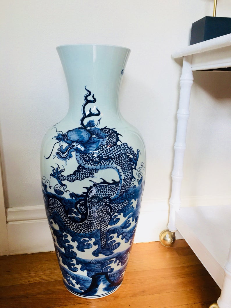 Huge Chinoiserie Blue And White Dragon Vase Statement Vase Asian Vase Blue White Chinese Vase Asian Dragon Vase Xl Dragon Statue Chinoiserie intended for size 794 X 1059