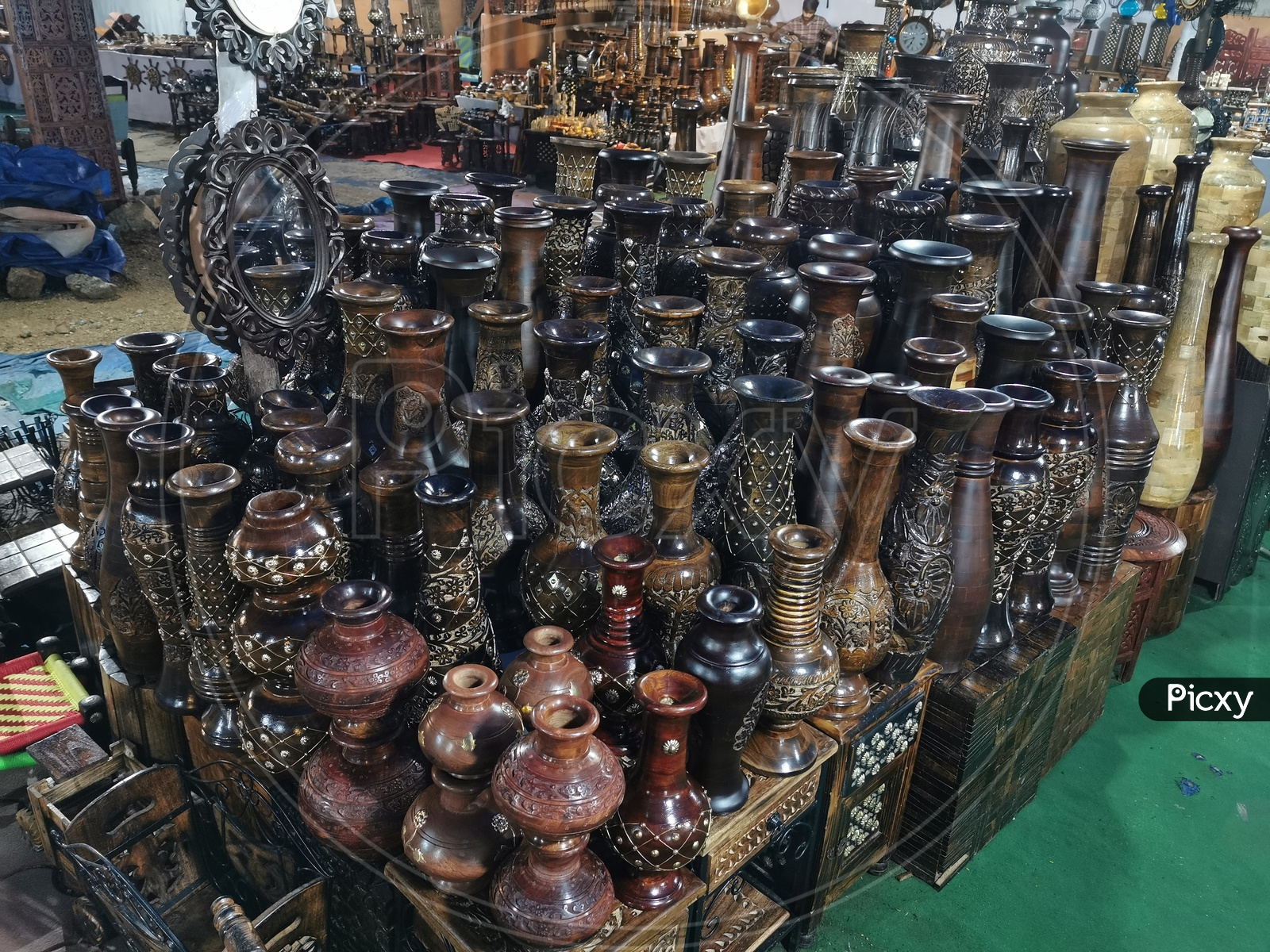 Image Of Wooden Crafts Of Flower Vases In A Vendor Stall At with regard to proportions 1600 X 1200