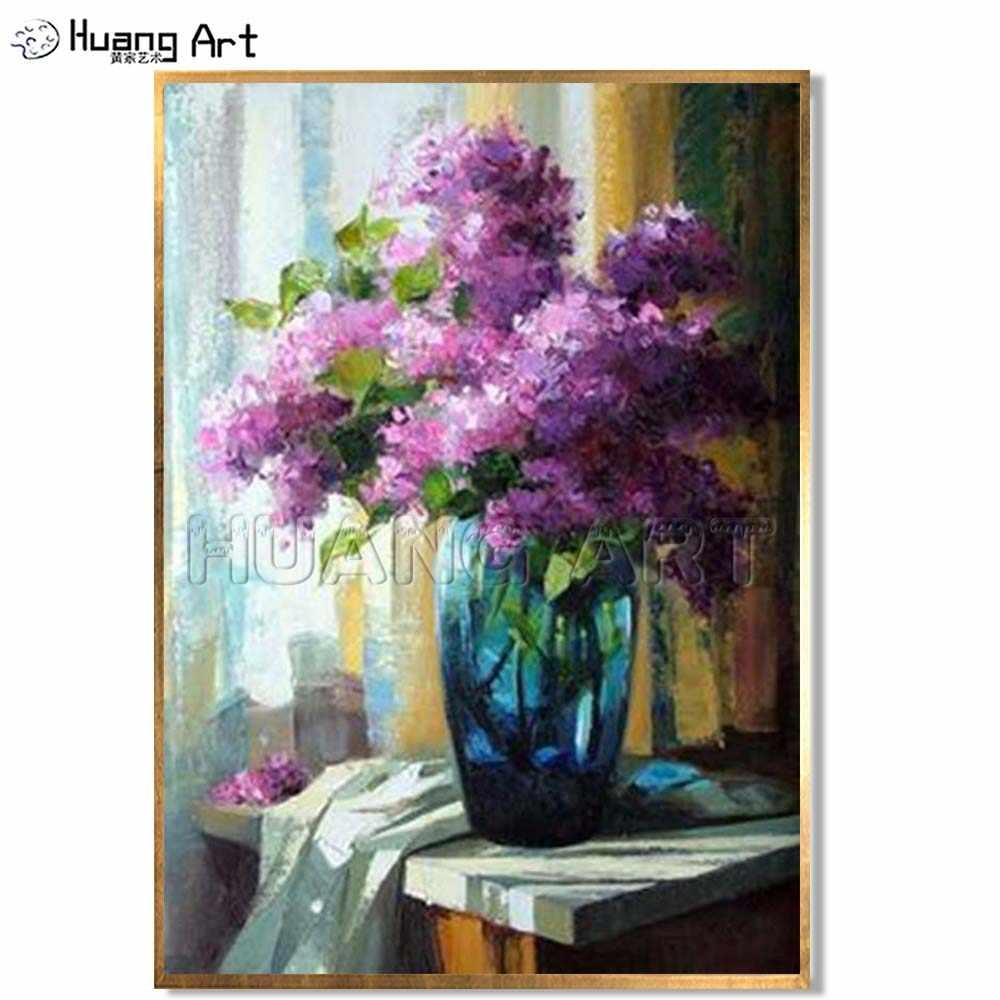 Impression Purple Flower Oil Painting For Bed Room Wall Decor 100 Hand Painted Violet Flower Vase Oil Painting On Canvas regarding sizing 1000 X 1000