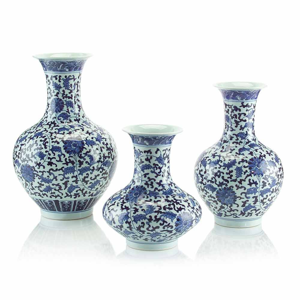 John Richard Bluewhite Crysanthemum Vases Set Of 3 inside measurements 1000 X 1000