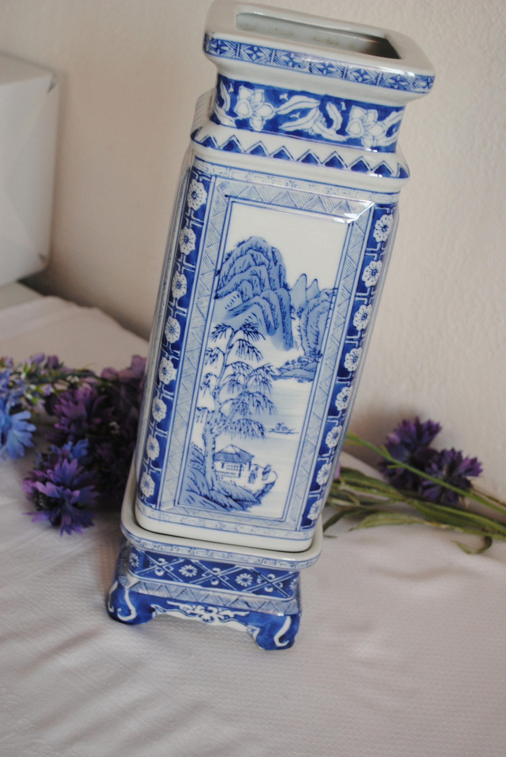 Large Chinese Vase Blue White Vase Unusual Square Vase throughout size 2008 X 3000