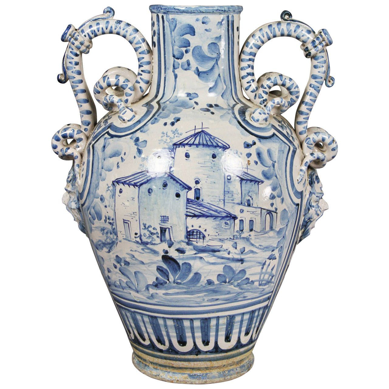 Large Italian Majolica Blue And White Vase From A Unique intended for proportions 1280 X 1280