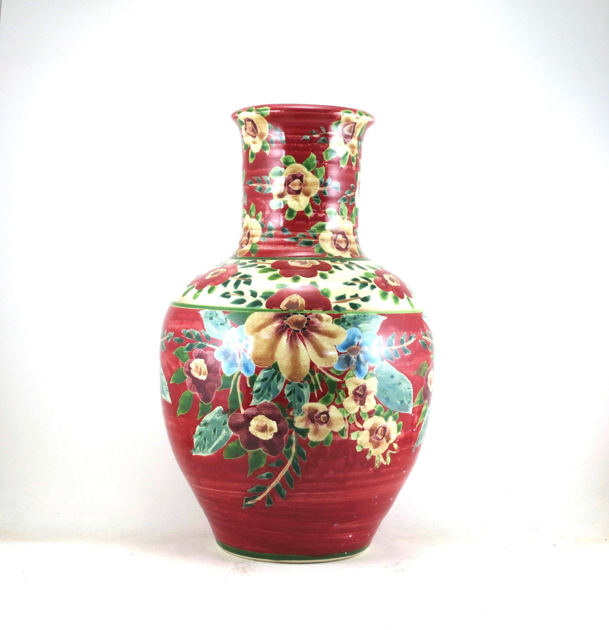 Large Red Porcelain Flower Vase Tall Ceramic Floral Decorative Vase Yellow Flowers Elegant Shape inside sizing 2608 X 2700