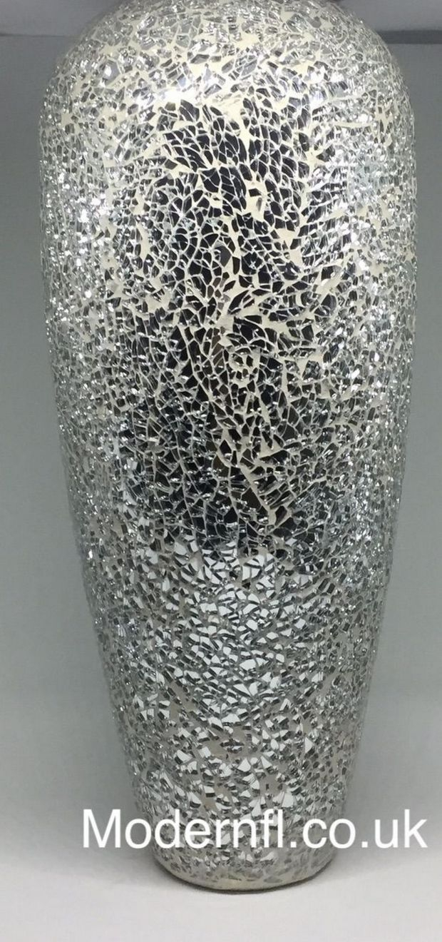 Large Silver Crackle Glass Mosaic Tall Vase within sizing 620 X 1320