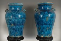 Longwy Faience Pair Of Vases On A Wood Base Ceramic intended for size 1000 X 800