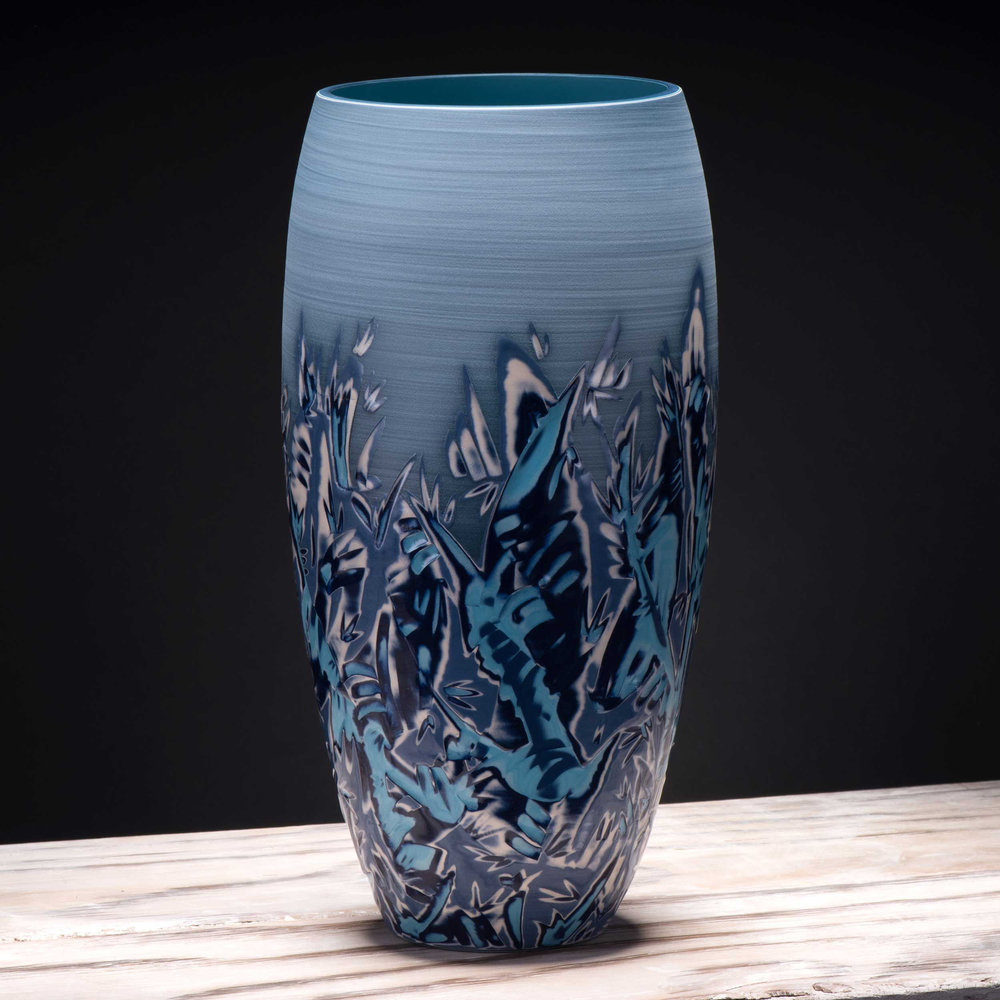 Maya Blue Turquoise Curved Vase Coast Series with measurements 1000 X 1000