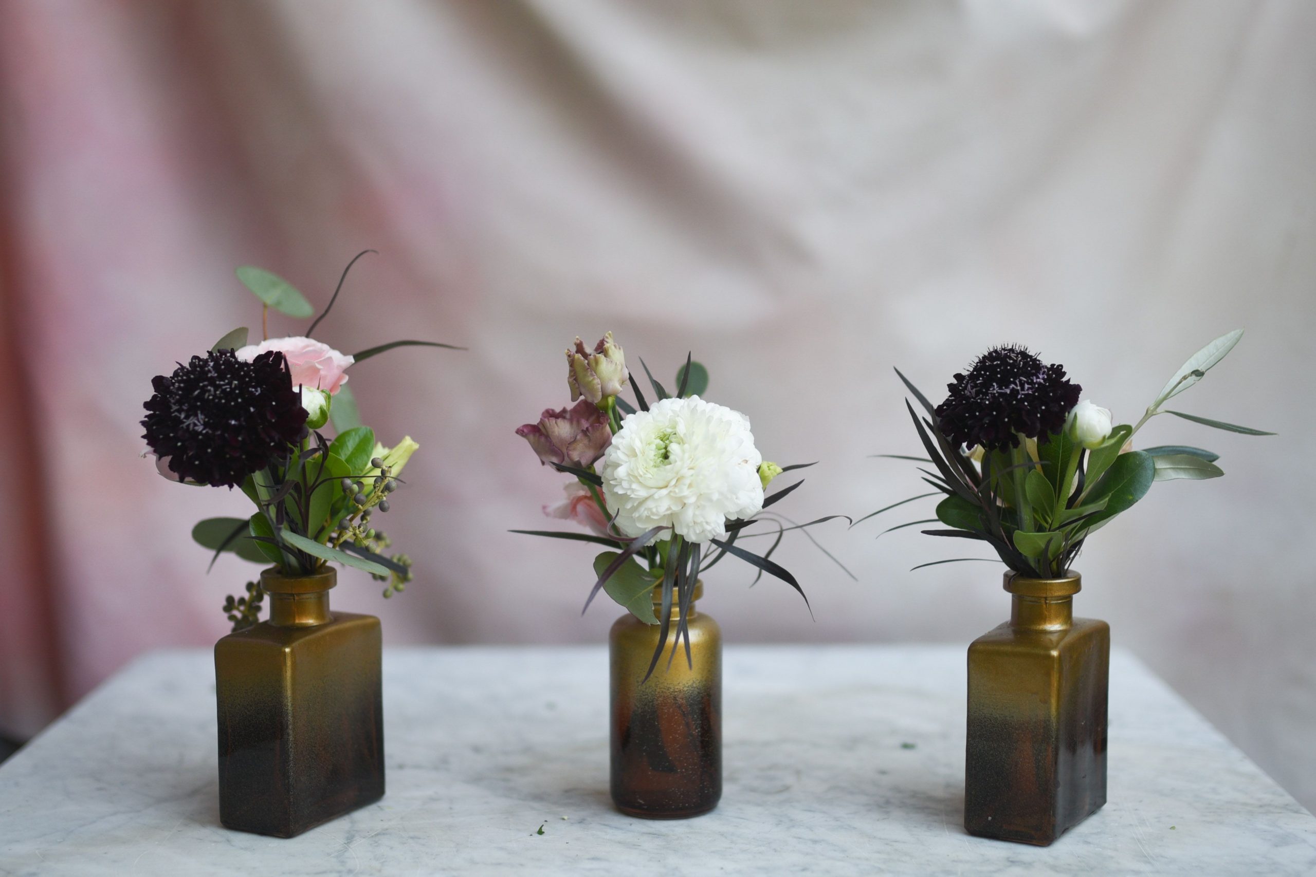 Mini Bud Vases Arrangement Featuring Blush Pink Burgundy with regard to sizing 3936 X 2624