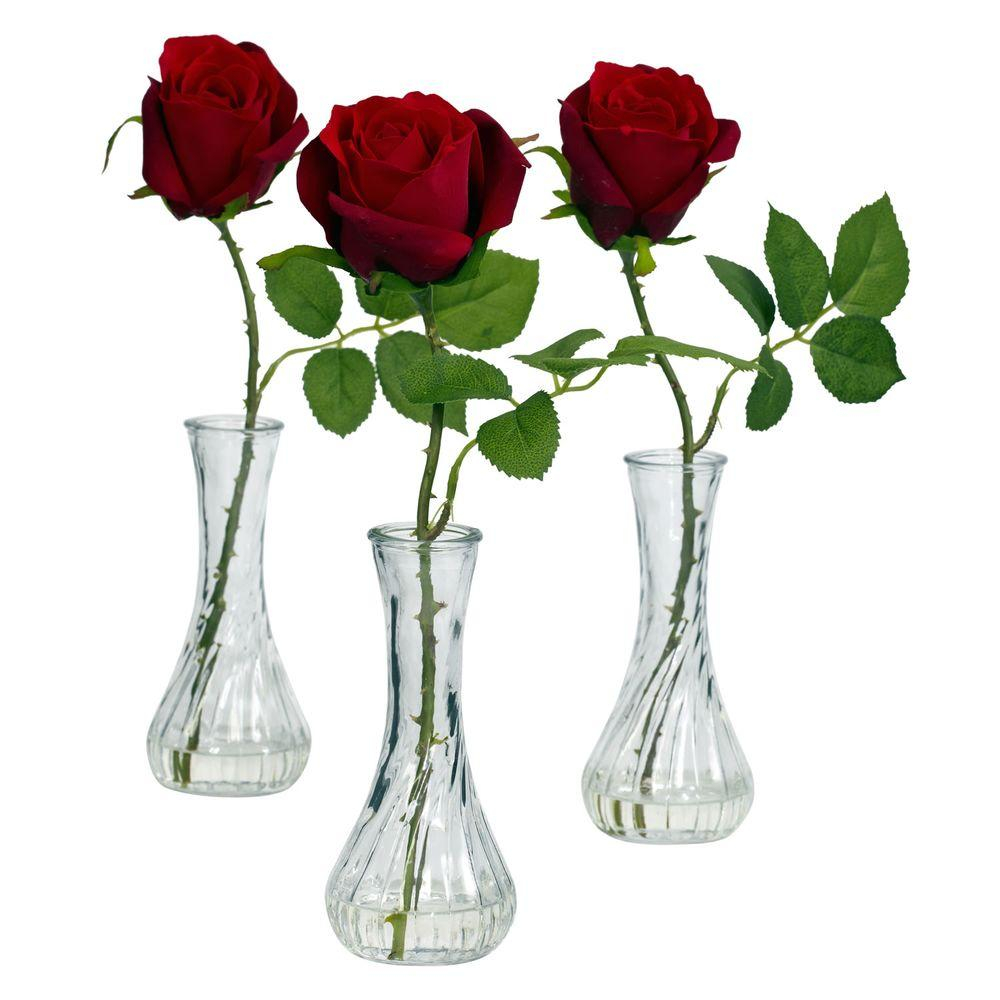 Nearly Natural 12 In H Red Rose With Bud Vase Set Of 3 with dimensions 1000 X 1000