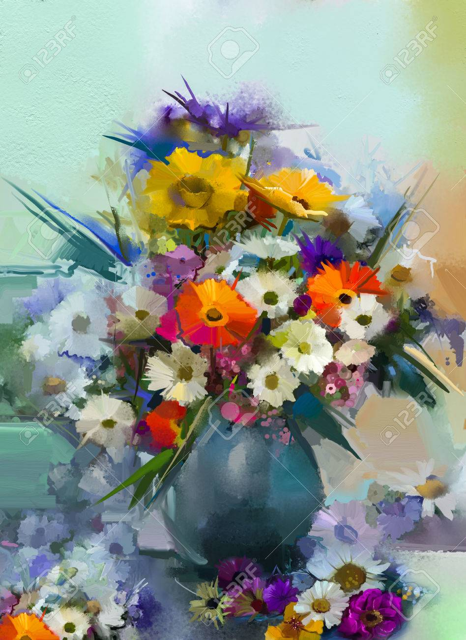 Oil Painting Flowers In Vase Hand Paint Still Life Bouquet in proportions 948 X 1300