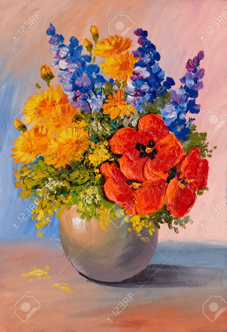 Oil Painting Still Life A Bouquet Of Flowers Vase Decoration regarding sizing 888 X 1300