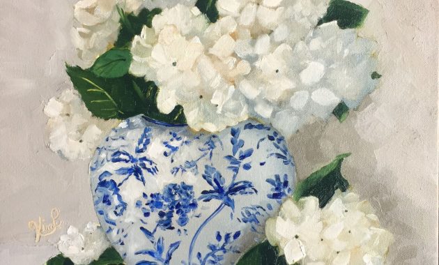 Original Still Life Painting Hydrangeas In Blue And White with dimensions 1499 X 1500