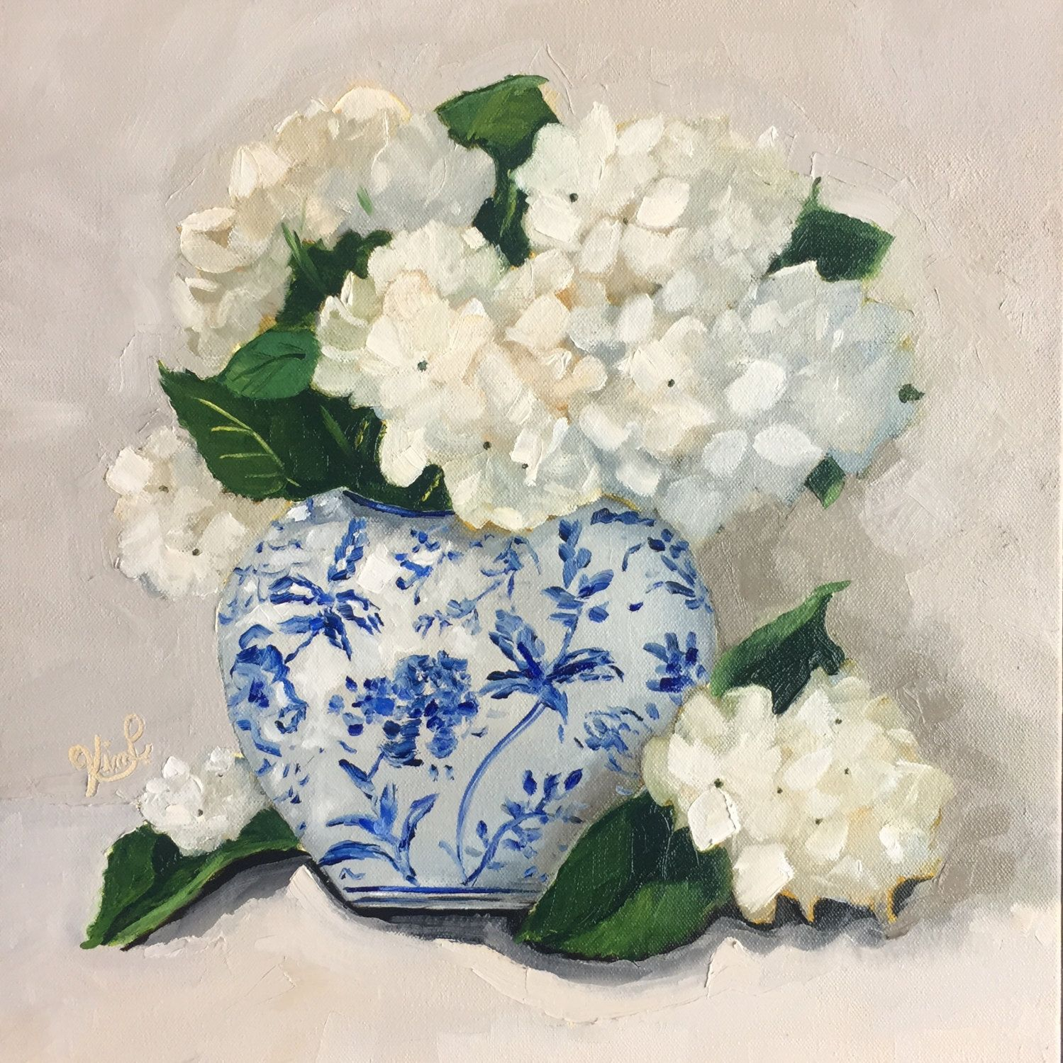 Original Still Life Painting Hydrangeas In Blue And White with dimensions 1499 X 1500