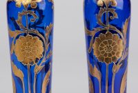 Pair Bohemian Art Nouveau Gold Overlay Blue Glass Vases C in dimensions 2500 X 2752