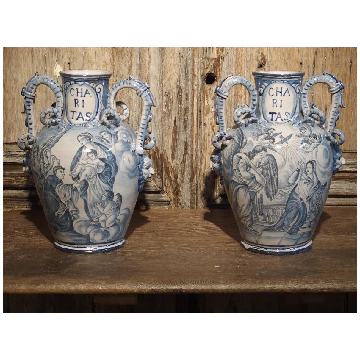 Pair Of Antique Italian Blue And White Vases Naples Circa 1890 inside measurements 1210 X 1210