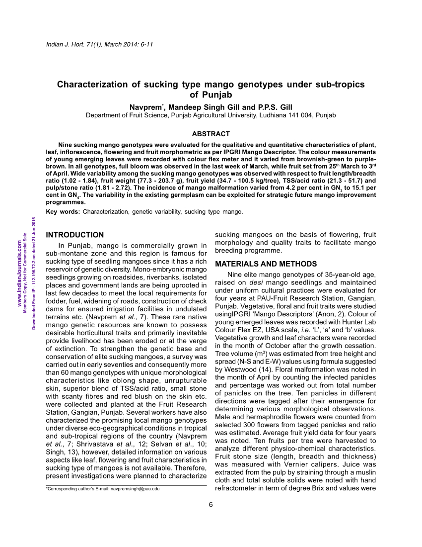 Pdf Characterization Of Sucking Type Mango Genotypes Under throughout proportions 850 X 1100