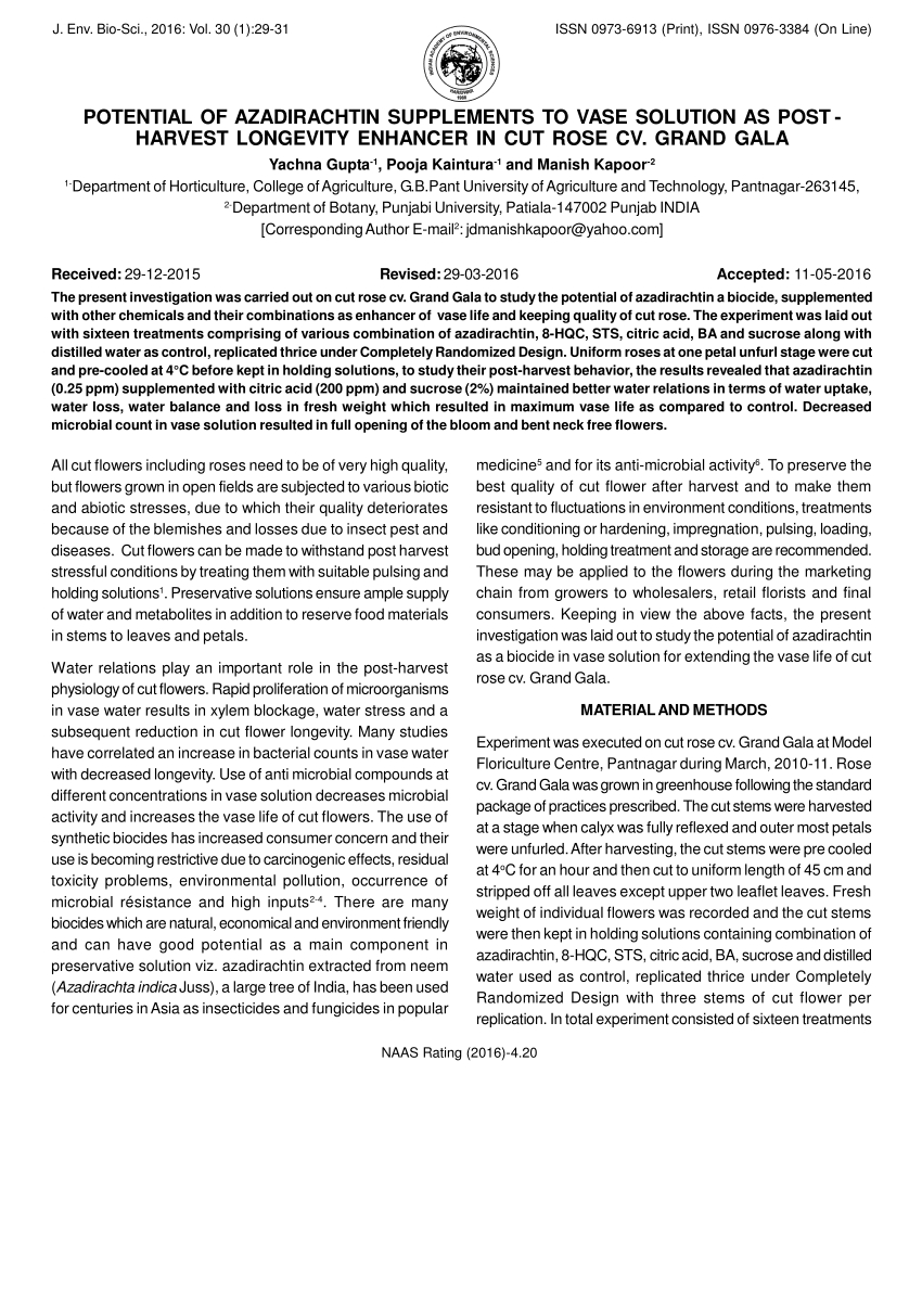 Pdf Potential Of Azadirachtin Supplements To Vase Solution for size 850 X 1202