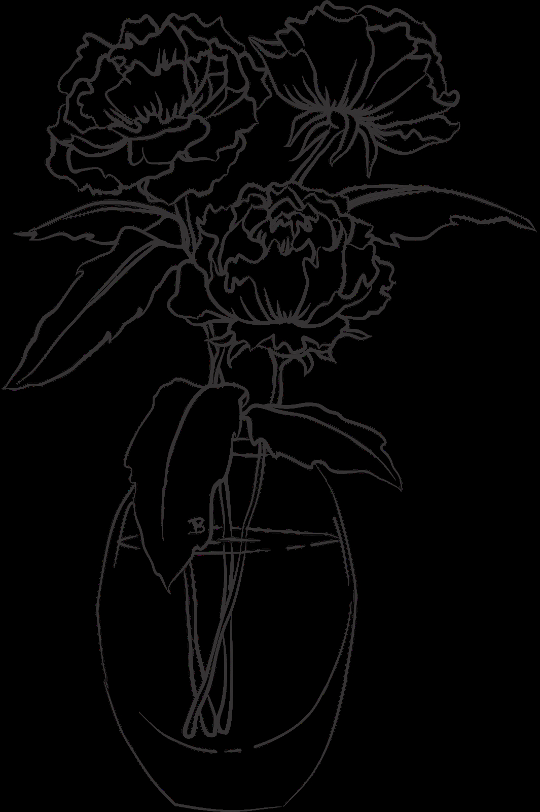 Peonies In A Vase Coloring Pages Flower Drawing Drawings for size 1065 X 1600