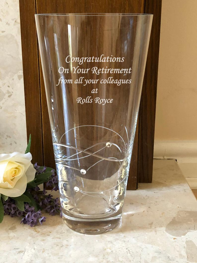 Personalised Engraved 20cm Diamante Crystal Vase Retirement Leaving Work Long Service Thank You Gift in size 794 X 1059