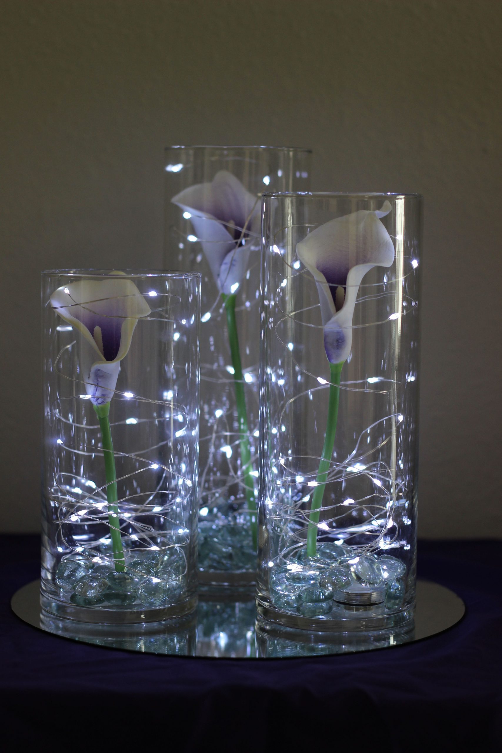 Picasso Calla Lilies In Cylinder Vases With Fairy Lights inside proportions 3456 X 5184