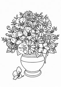 Realistic Bouquet Of Flowers In Vase Coloring Page For Kids within dimensions 1048 X 1480