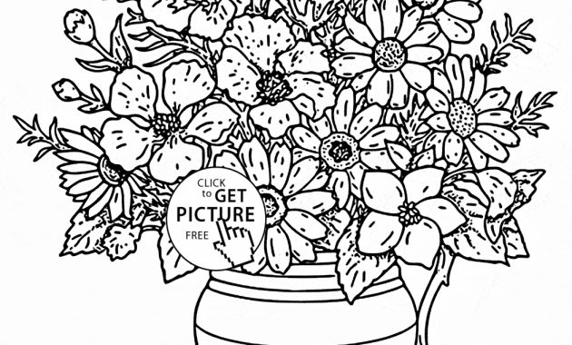 Realistic Bouquet Of Flowers In Vase Coloring Page For Kids within dimensions 1048 X 1480