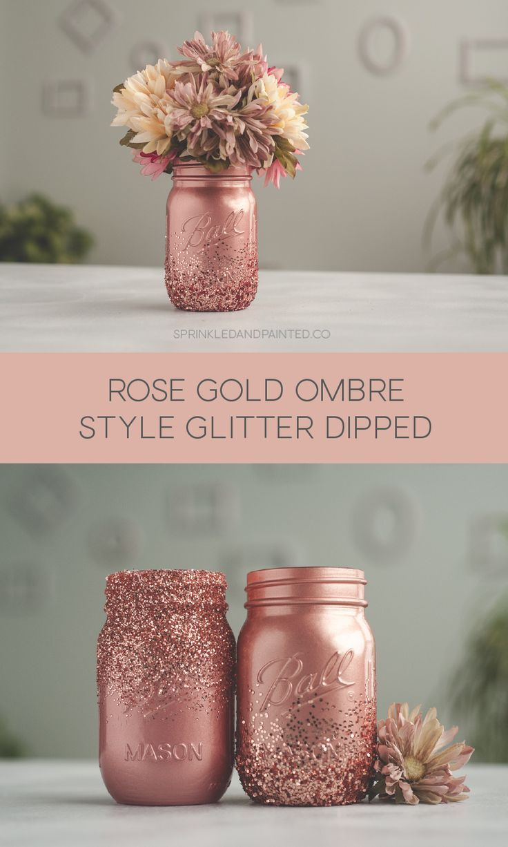 Rose Gold Glitter Dipped Mason Jars Pot Mason Diy for measurements 736 X 1226