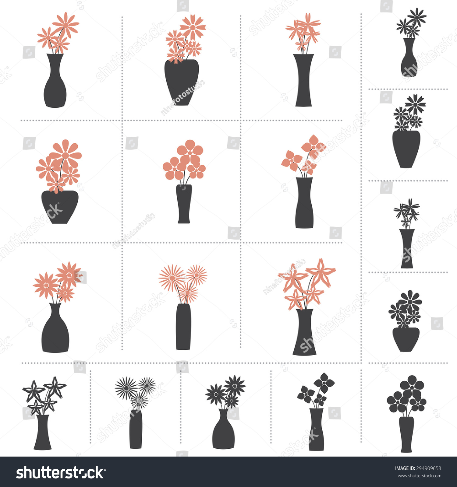 Set Flowers Vase Collection 9 Different Stock Vector regarding sizing 1500 X 1600