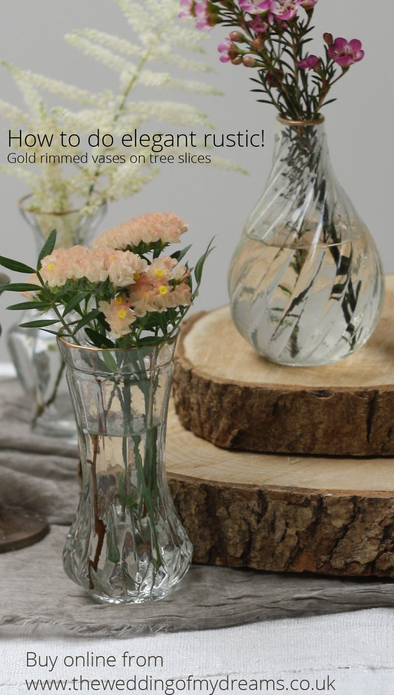 Set Of 6 Clear Glass Vases With Gold Rim On Tray Wedding pertaining to dimensions 800 X 1412